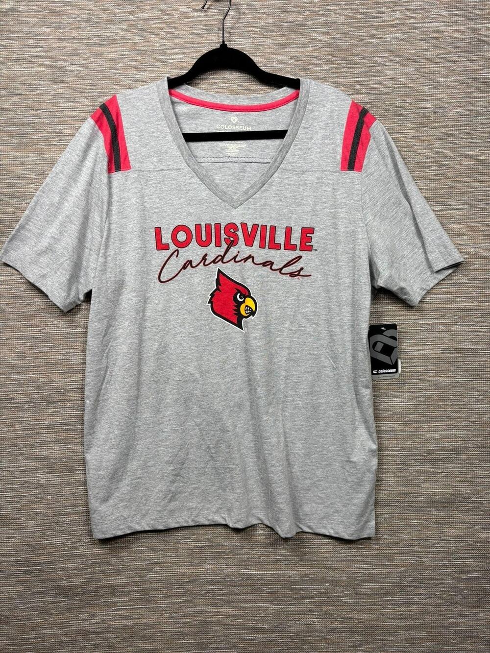 Louisville Cardinals Shirt Womens 2XL Gray NCAA Football Colosseum V Neck Tee